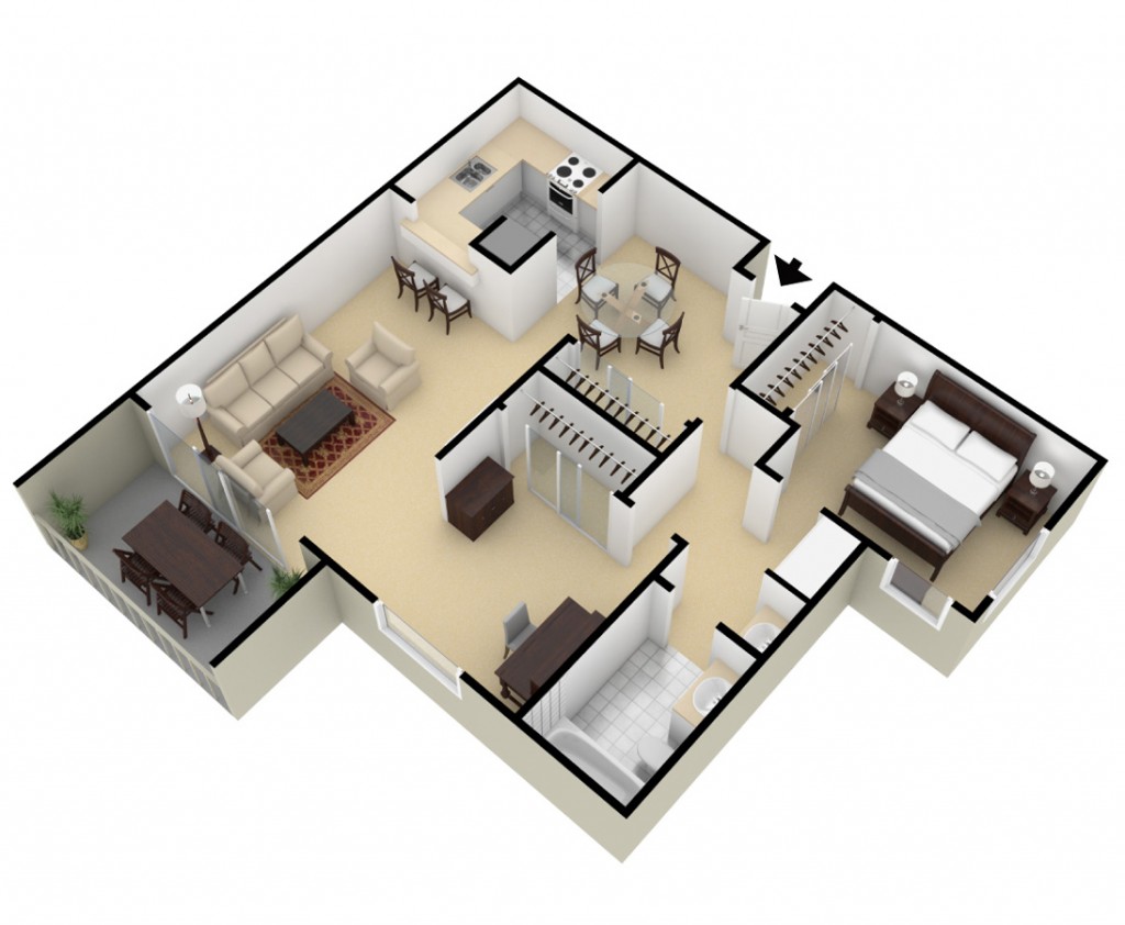 Floor Plan One Bed with a den