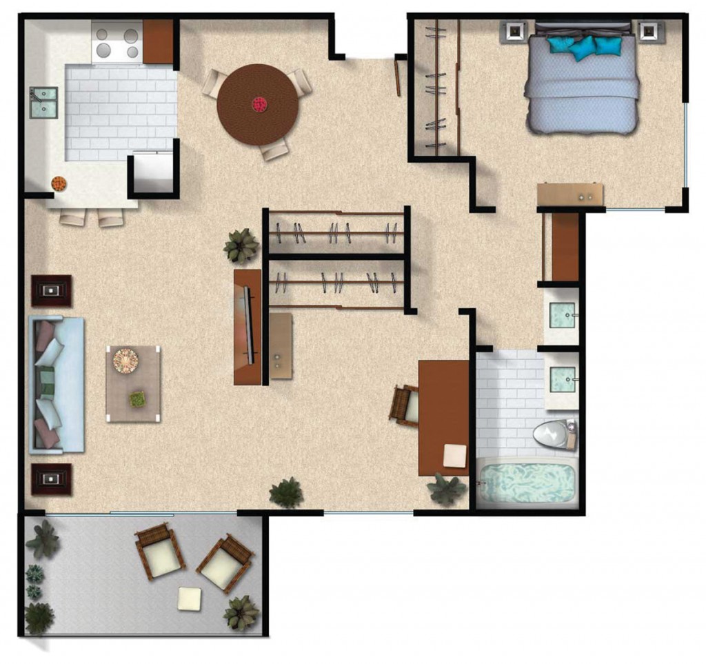 Floor Plan 2 One Bedroom One Bathroom