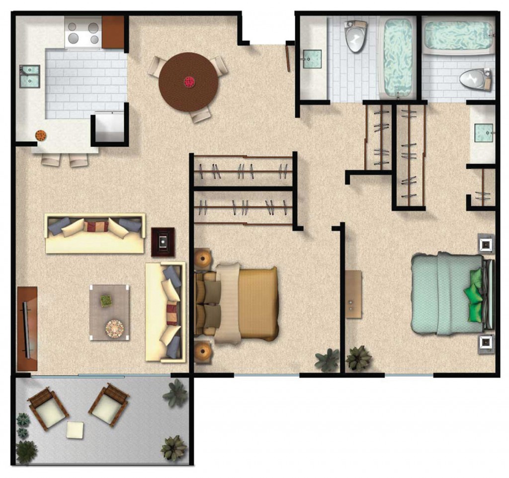 Two Bedroom, Two Bathroom