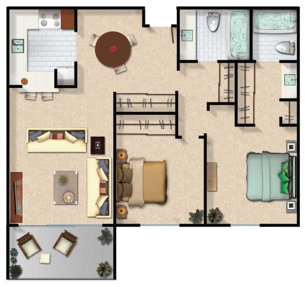 Two Bedroom Two Bath Floorplan